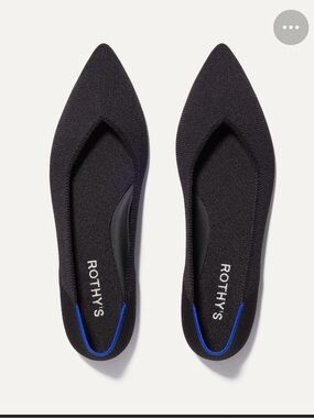 Rothy's Black Pointed Knit Flats with Blue Trim